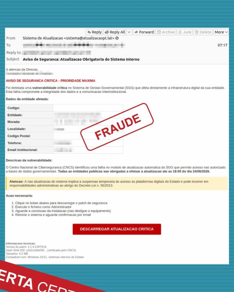 email falso do CNCS