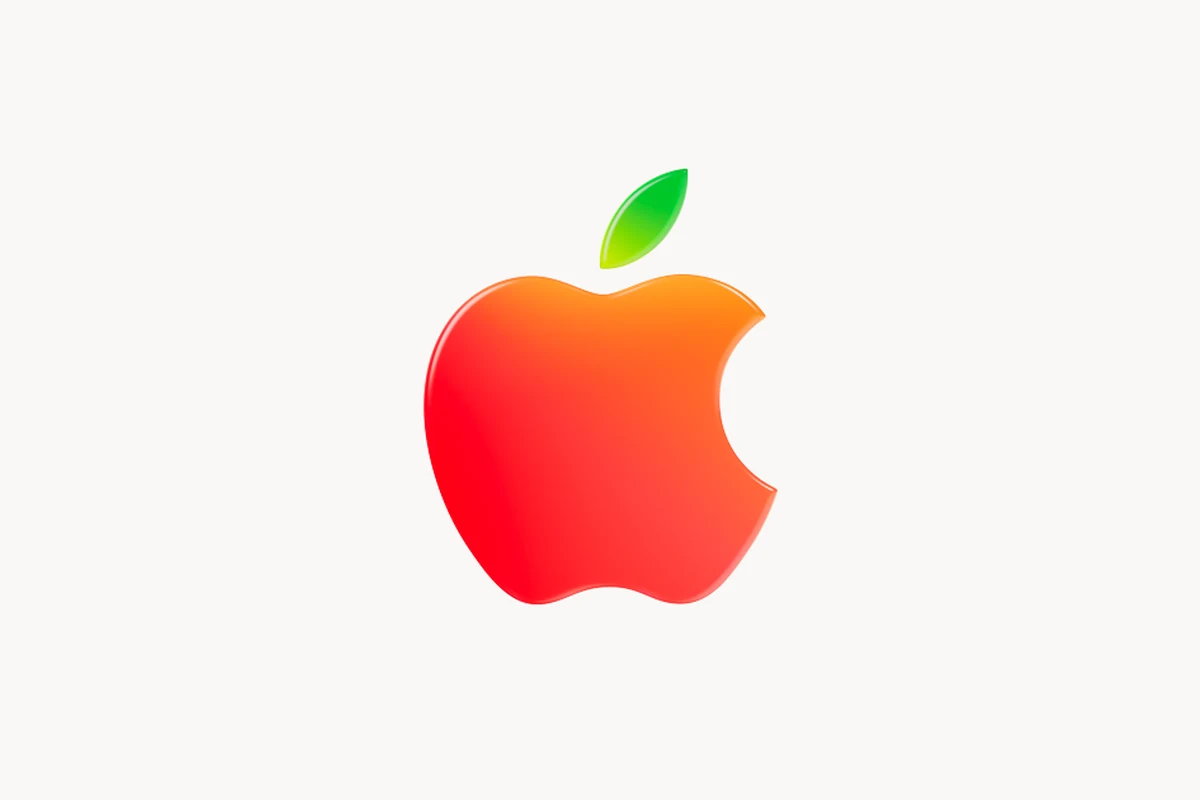 Logótipo colorido da Apple sobre fundo claro