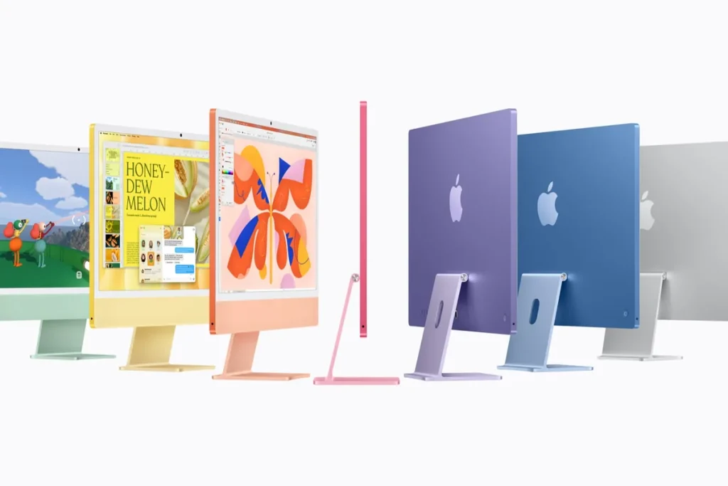 O novo iMac com chip M6 nas sete cores disponíveis